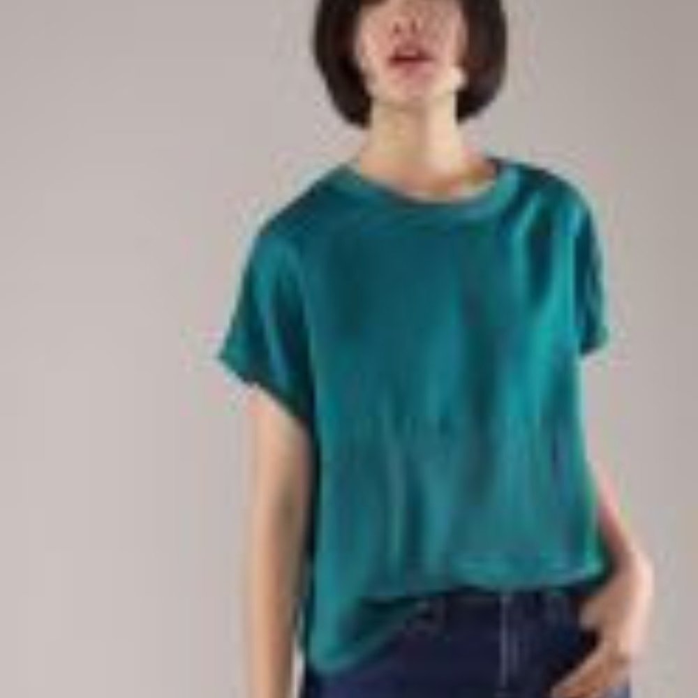 Teal Grana Drop Shoulder Silk Top